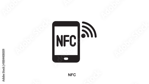 Black nfc smartphone icon with signal waves on transparent background silhouette