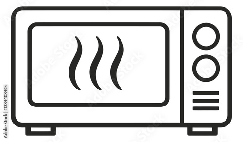 Line art illustration of a microwave oven depicting heating food for kitchen appliances