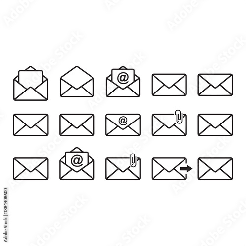 E-mail icon set, email message icon. E-mail icon set isolated on white background, vector illustration.