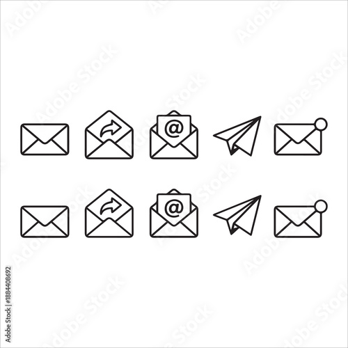 E-mail icon set, email message icon. E-mail icon set isolated on white background, vector illustration.