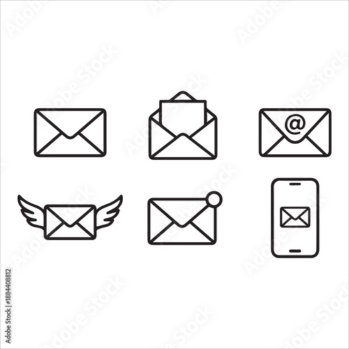 E-mail icon set, email message icon. E-mail icon set isolated on white background, vector illustration.