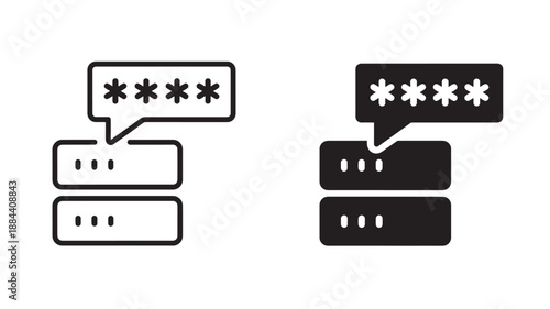 Two communication icons with password symbols black and white on transparent background silhouette