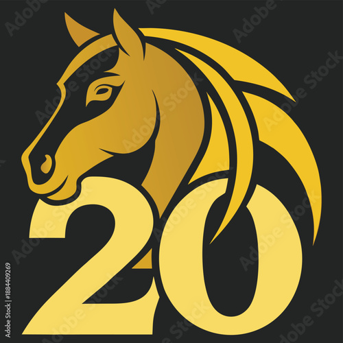 Golden Horse Logo with Number 20 | Luxury Vector Emblem