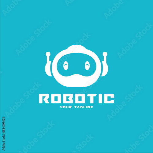 cute robot head icon with small antennas vector logo template