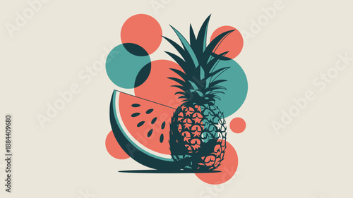 Vibrant pineapple and watermelon illustration