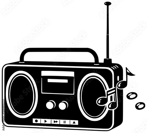 radio illustration vintage silhouette retro logo technology icon old outline music sound audio equipment entertainment speaker style object broadcast shape for vector graphic background