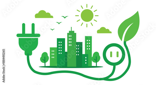 Green energy powering a sustainable city and Eco friendly future with natural resources.