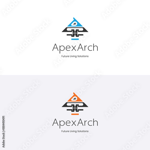 modern smart home architecture logo with digital circuit symbol, geometric real estate branding