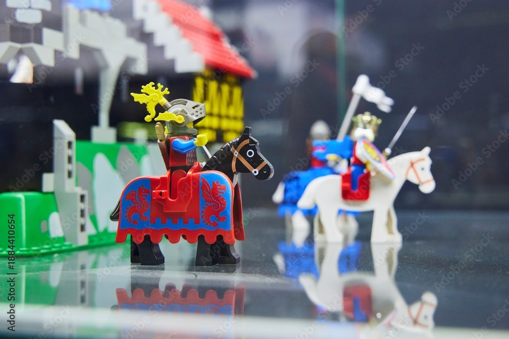 Fototapeta premium Moscow, Russia. - June 23, 2025: Lego construction kit, old models. Collection of the famous toy series