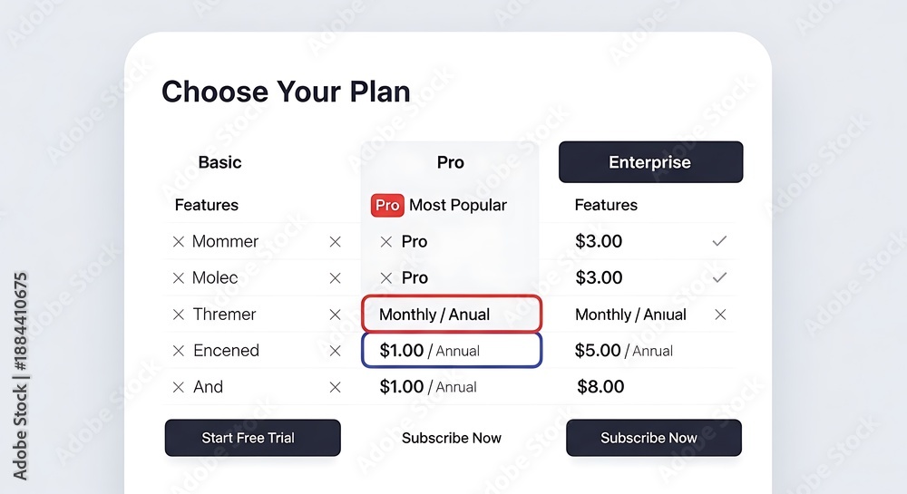 Obraz premium Website displays pricing plans with options for basic, pro, and enterprise.