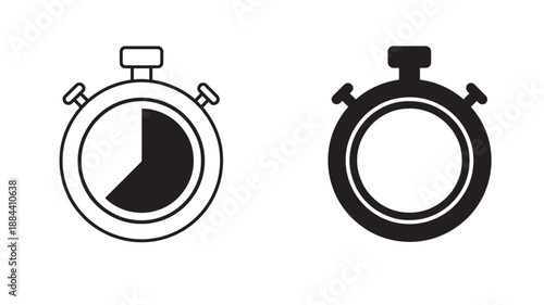 Two stopwatch icons one outline and one filled on transparent background silhouette