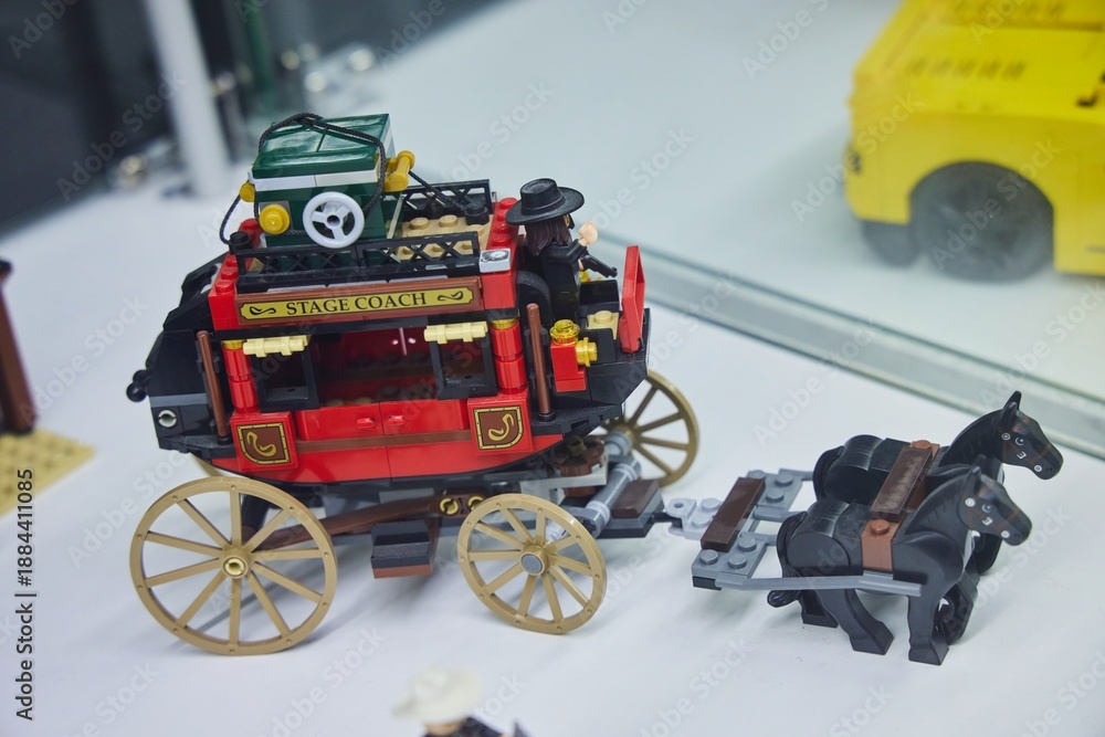 Obraz premium Moscow, Russia. - June 23, 2025: Lego construction kit, old models. Collection of the famous toy series