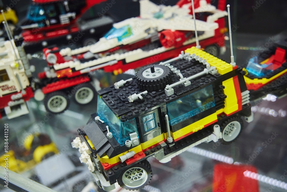 Naklejka premium Moscow, Russia. - June 23, 2025: Lego construction kit, old models. Collection of the famous toy series