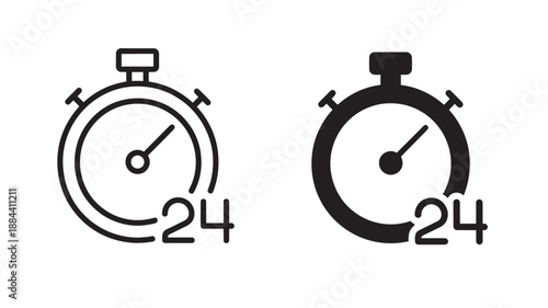 Two stopwatch icons detailed designs black and white on transparent background silhouette