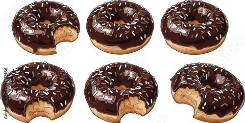 Chocolate frosted donuts with sprinkles white background