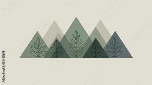 Abstract mountain range with leaves