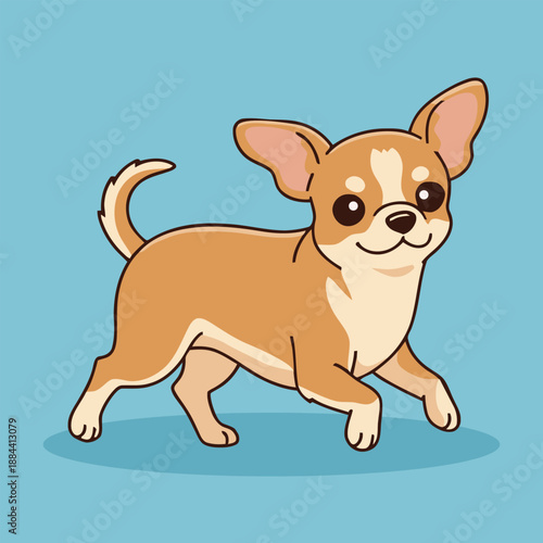 Cute Brown Chihuahua Dog Running in Playful - Animal Character Vector Illustration 