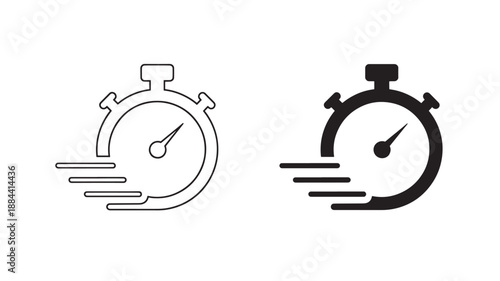 Two stopwatch icons one outlined and one filled on transparent background silhouette