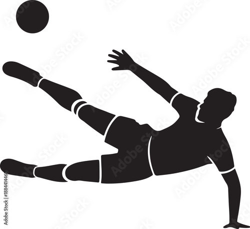 Soccer player silhouette kicking ball mid-air, dynamic action shot