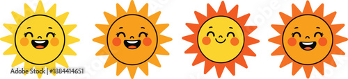 Smiling suns with rosy cheeks and winking eyes cartoon suns yellow sun