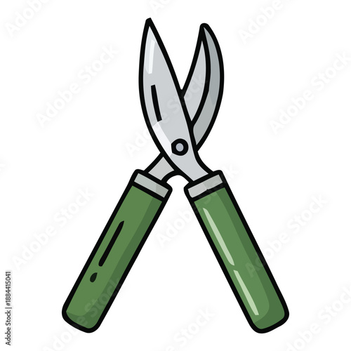 Vibrant green-handled gardening shears illustration for pruning and plant care, perfect for amateur gardeners and outdoor enthusiasts working with shrubs, flowers, and small branches