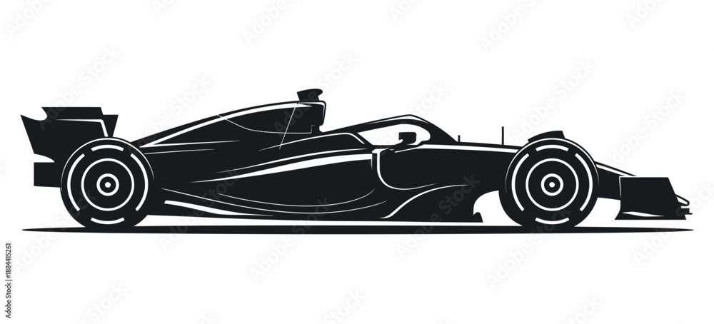 Naklejka premium Formula One Racing Car Silhouette Vector Illustration – Side View F1 Speed Vehicle for Motorsport and Racing Design