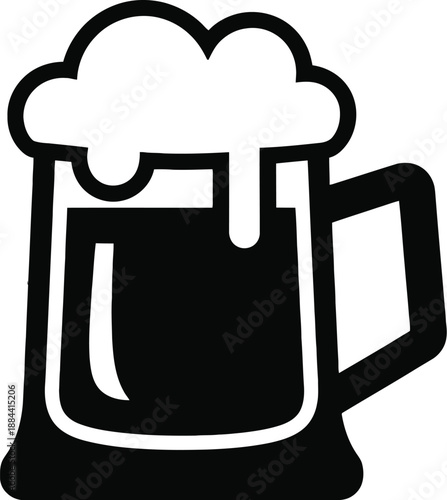 A black and white illustration of a beer mug