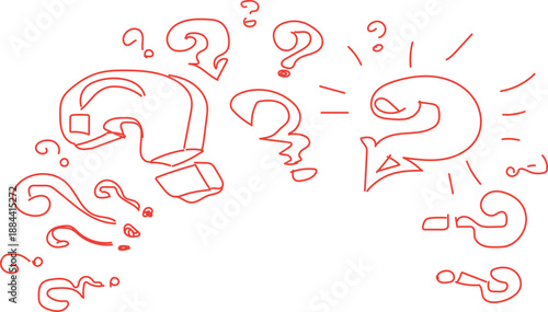  illustration of various hand-drawn question marks, minimalist