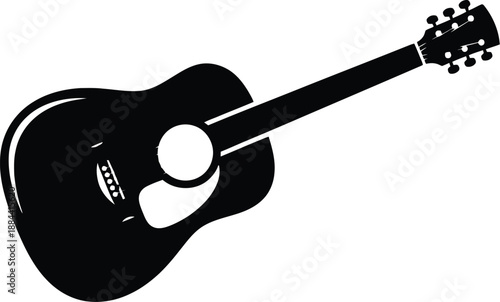 Black acoustic guitar silhouette on white background