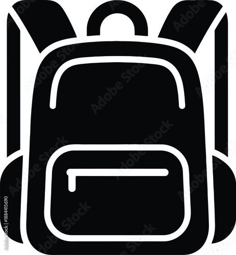 Simple black backpack icon on white background