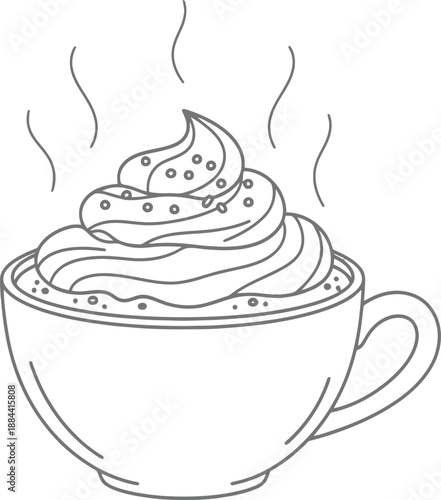 Steaming hot coffee cup with whipped cream