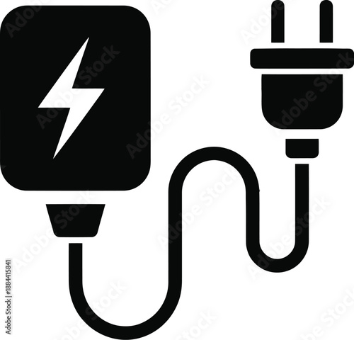 Electric power cord with lightning bolt symbol