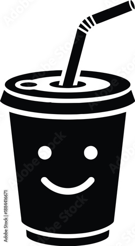 Happy black coffee cup with straw