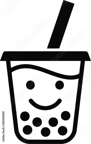 Smiling bubble tea cup with straw