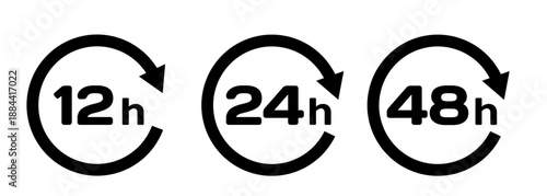 12h, 24h, and 48h service icons displayed on a clean white background. Set of 24-hour and 48-hour customer service icons.