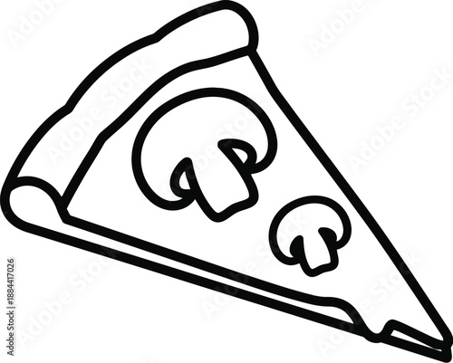 A simple line drawing of a slice of pizza with mushrooms