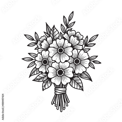 Elegant Hand-Drawn Floral Bouquet Vector Illustration for Vintage Wedding Invitations and Logo Design