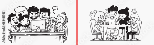 Work From Home Office Doodle Illustration, Hand Drawn Remote Working Sketch Art Design, Computer Desk Scene Vector Clipart Bundle Art, Home Office Character Graphics Stock Set Art, Freelancer Lifestyl