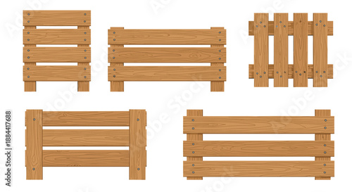 Useful collection of empty wooden crates and boxes in various angles, suitable for storage, transport, or rustic decor themes.