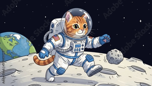 Wallpaper Mural Cat wearing astronaut suit on the moon, playful illustration Torontodigital.ca