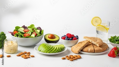 Wallpaper Mural Healthy food on table, clean background, commercial style Torontodigital.ca