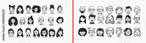 Happy Girl Character Cartoon Illustration, Cute Female Child Sketch Art Design, Hand Drawn Kid Doodle Vector Clipart, Adorable Little Girl Graphics Bundle, Simple Children Drawing Stock Art Set, Playf