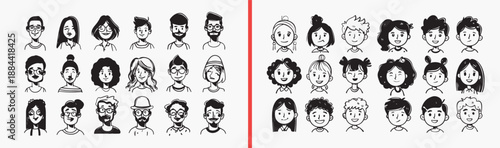 Happy Girl Character Cartoon Illustration, Cute Female Child Sketch Art Design, Hand Drawn Kid Doodle Vector Clipart, Adorable Little Girl Graphics Bundle, Simple Children Drawing Stock Art Set, Playf