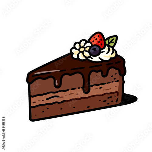 [Vector EPS]A delicious slice of chocolate cake with fruit toppings