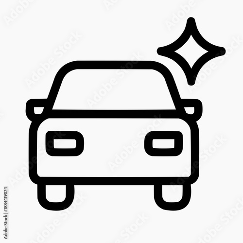 Line icon of a car silhouette and a spark — new transport, black on white, square minimalist style