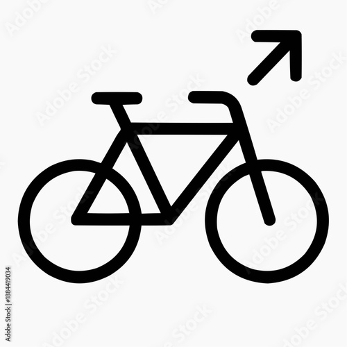 Line icon of a bicycle and a small arrow — light mobility, black on white, square minimalist style