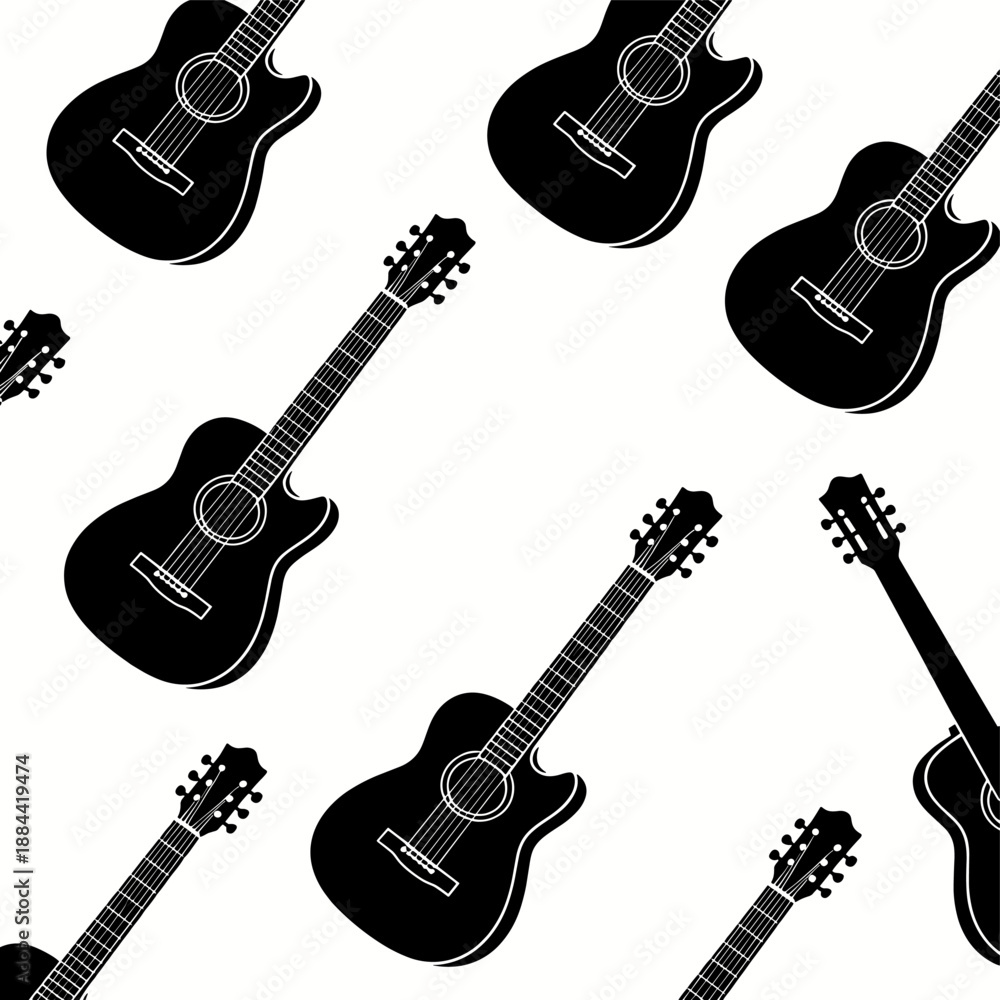 Fototapeta premium [Vector EPS]Pattern of black acoustic and electric guitars on white background