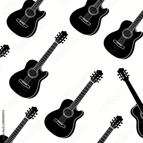 [Vector EPS]Pattern of black acoustic and electric guitars on white background