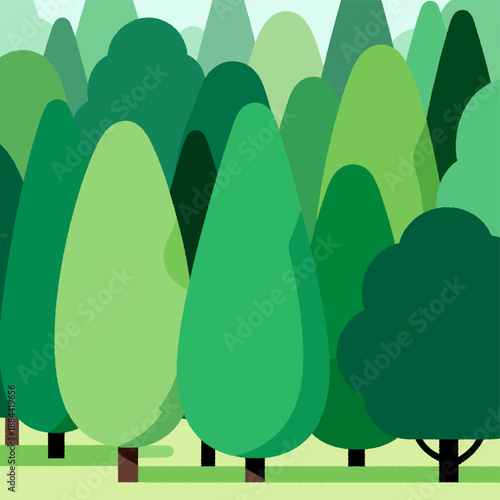 [Vector EPS]A Dense Forest with Various Green Trees in Flat Design