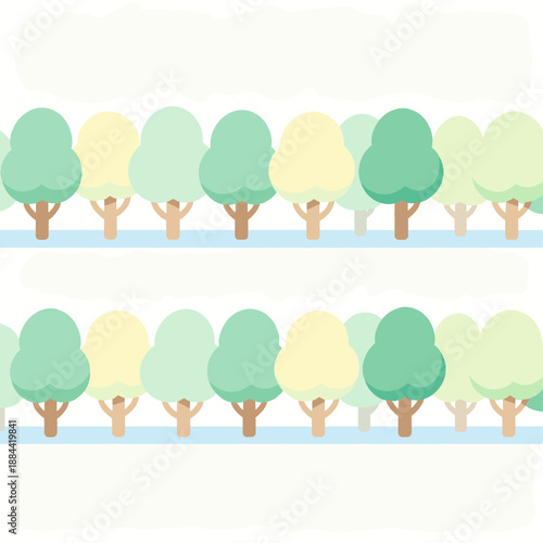 [Vector EPS]Row of colorful stylized trees in a repetitive pattern
